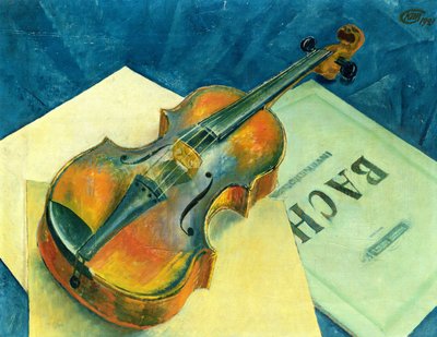 Naturaleza muerta con un violín, 1921 de Kuzma Sergeevich Petrov Vodkin